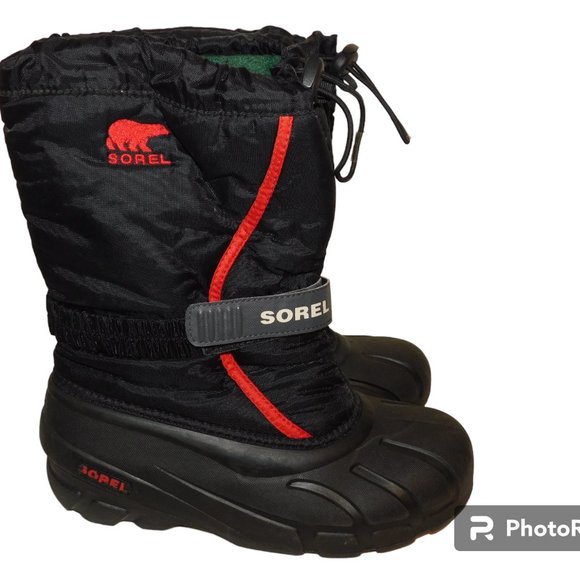 Sorel Red & Black Flurry Snow Boots Size 7 - Picture 3 of 9